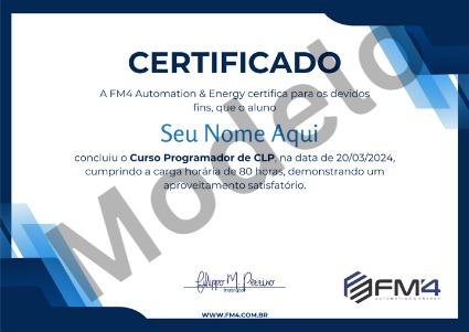 Modelo da frente do certificado do Curso Programador de CLP